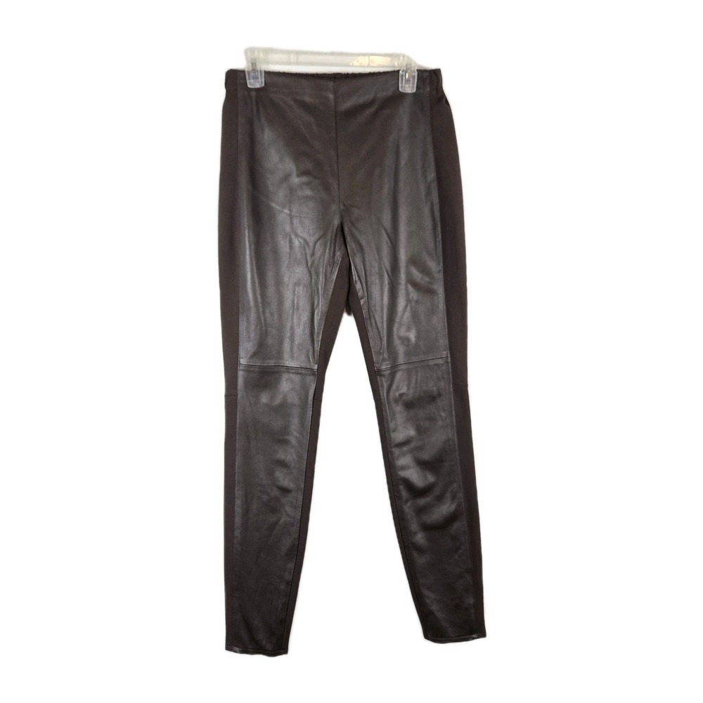 CARLISLE Collection Paneled Leather Front Pull On Pants Womens 8 Brown Mobwife